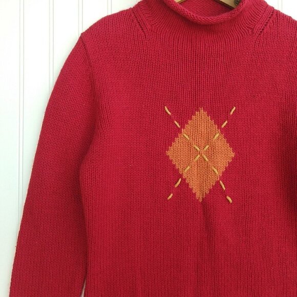 Vintage 90s Mock Neck Sweater Size S Red Argyle NWT Deadstock Grunge High Sierra - Picture 4 of 9